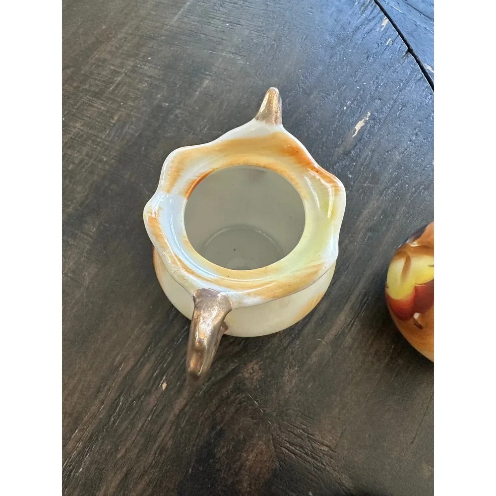 Vintage Mini Creamer Sugar Bowl Set Hand Painted Fruit Gold Trim Porcelain Japan